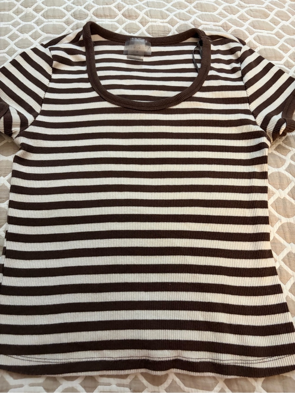 eye candy Brown and Cream Striped Short Sleeve Tee